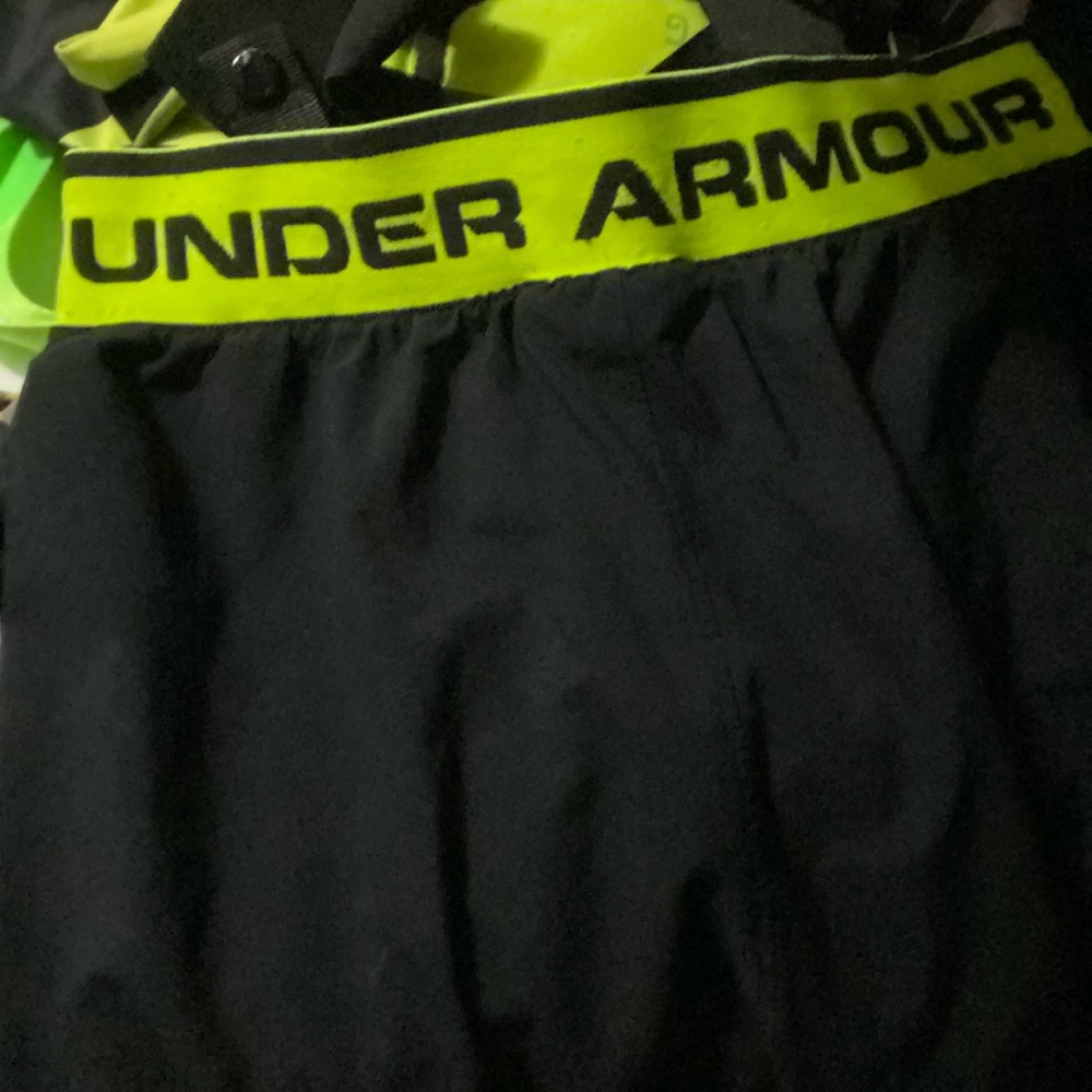 Under Armour Black and Neon Green Athletic Shorts